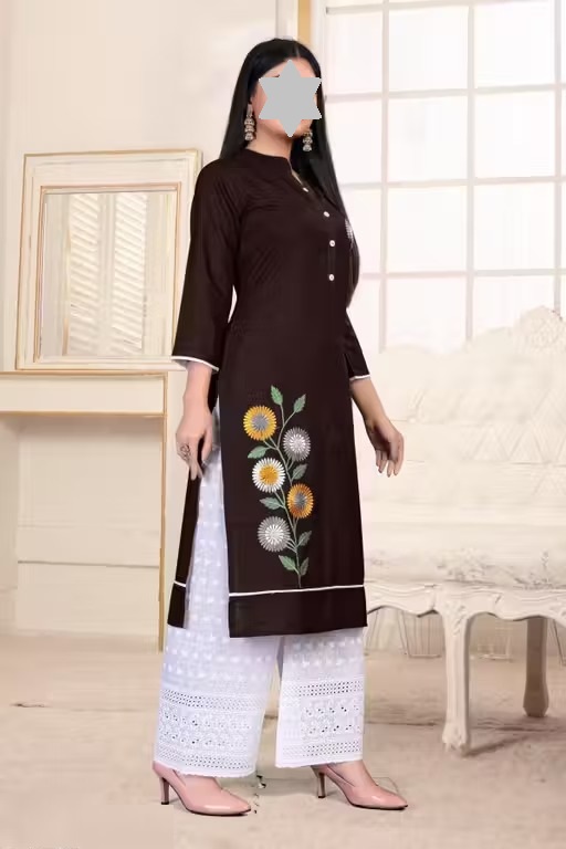 Women Rayon Black Palazzos Kurta Set Color 4 (KS180)