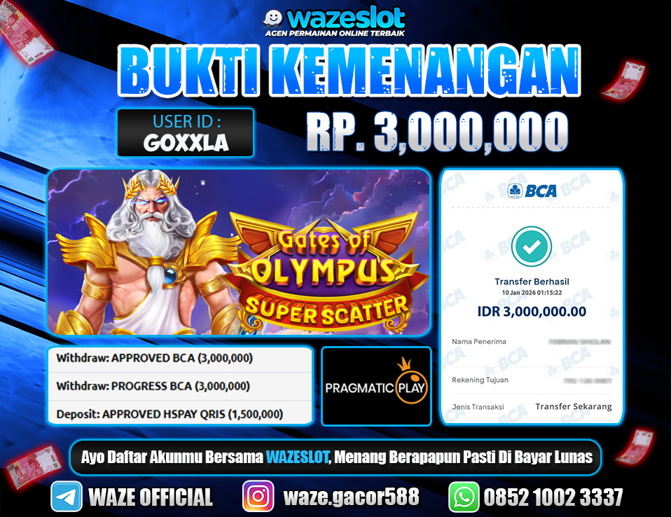 BUKTI KEMENANGAN 10 JANUARI 2026 GAME GATES OF OLYMPUS SUPER SCATTER (PRAGMATIC PLAY)