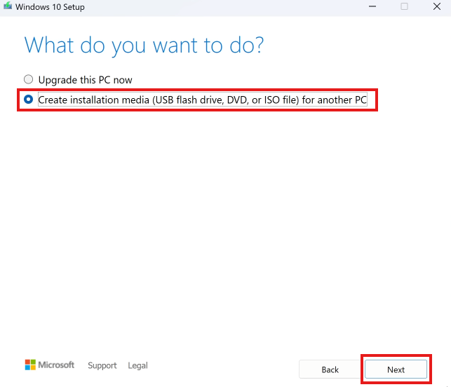 Create installation media for another PC
