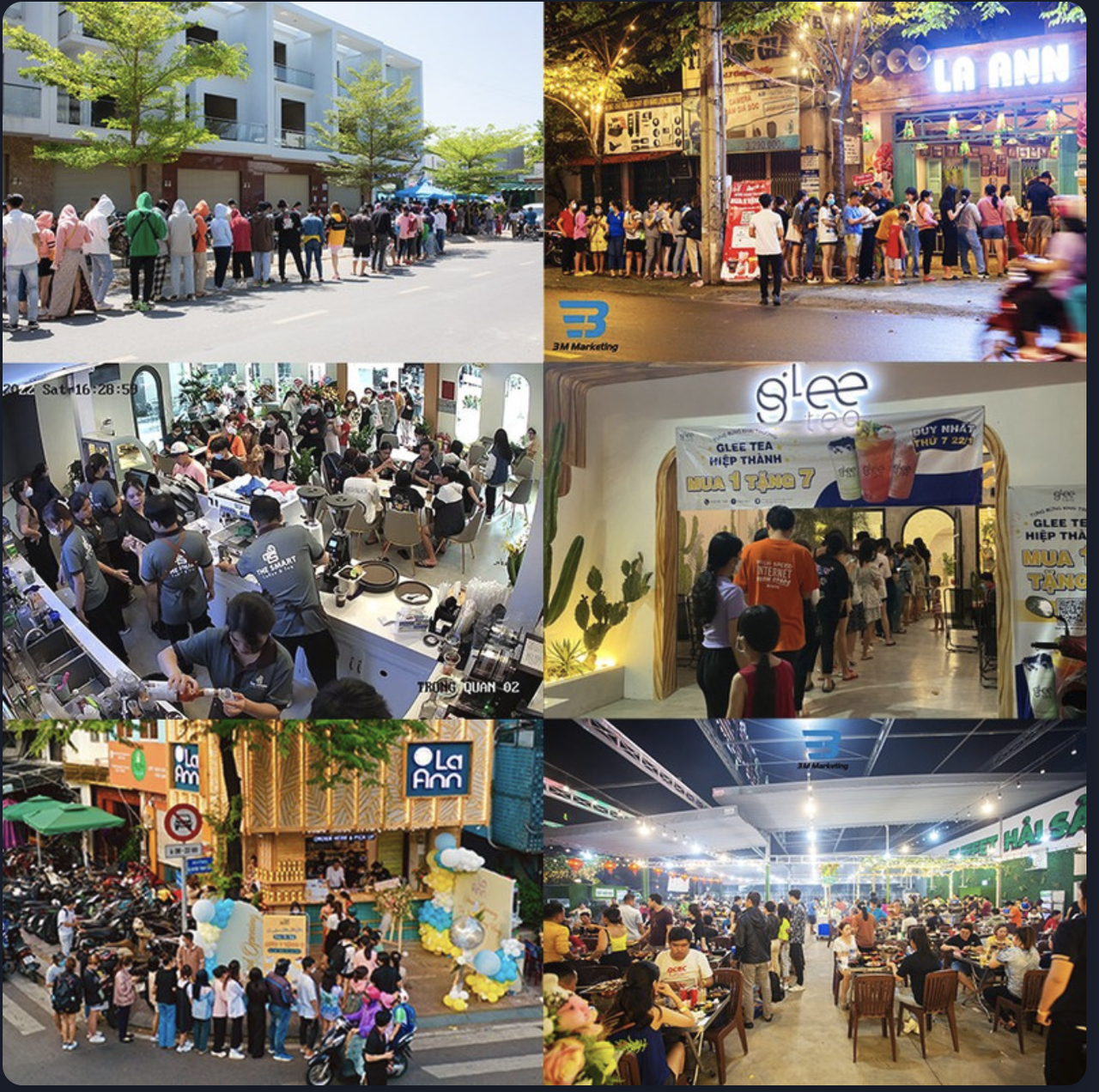 Khách hàng xếp hàng dài trước quán sau chiến dịch của 3M Marketing