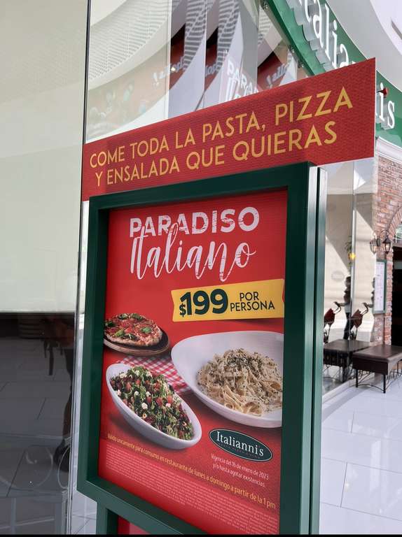Italianni’s: todo lo que quieras comer de pizza, pasta y ensalada por $199 mxn 
