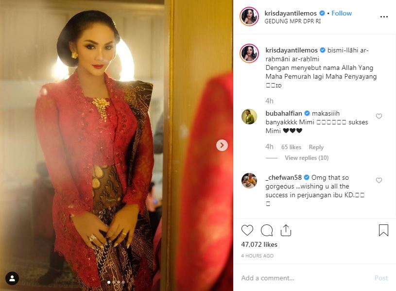 Postingan Krisdayanti saat dilantik jadi anggota DPR periode 2019-2024