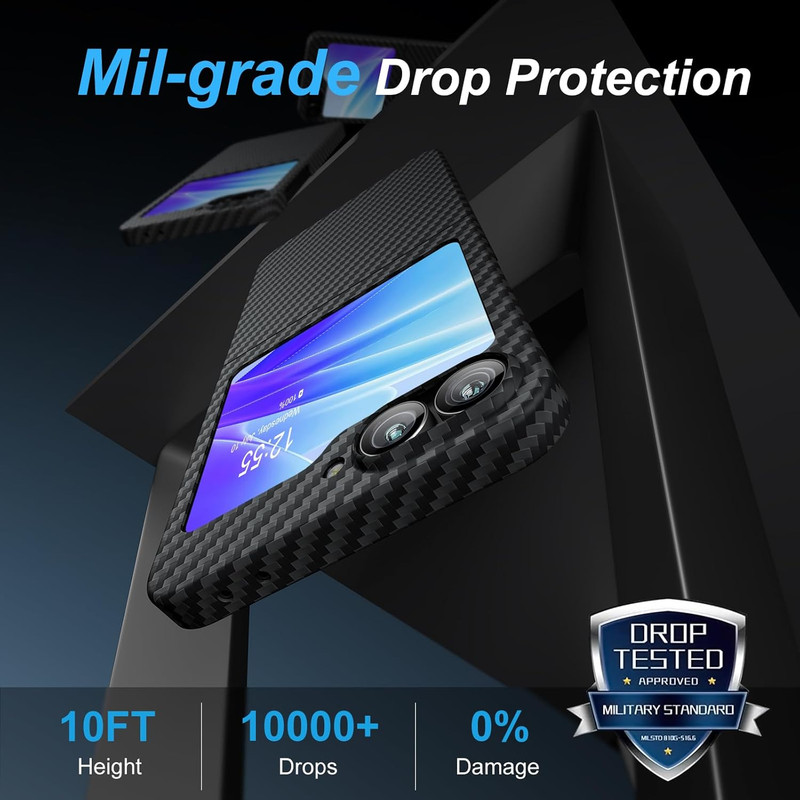 Husa pentru Samsung Z Flip 6 din fibra de aramida/kevlar Daden® , Protectie Importriva socurilor, Protectie Camera, Negru 71k Atqs R5n L AC SL1500