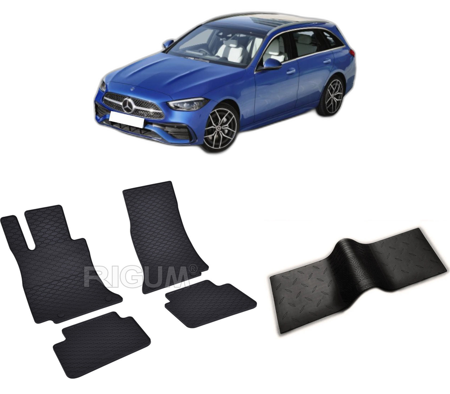 Set covorase auto MERCEDES C-CLASS W206 PHEV din 10.2021-PREZENT, cu covoras tunel median, CAROSERIE COMBI, Presuri cauciuc 100%, compatibil cu autoturismul MERCEDES C-CLASS W206 PHEV, Rigum