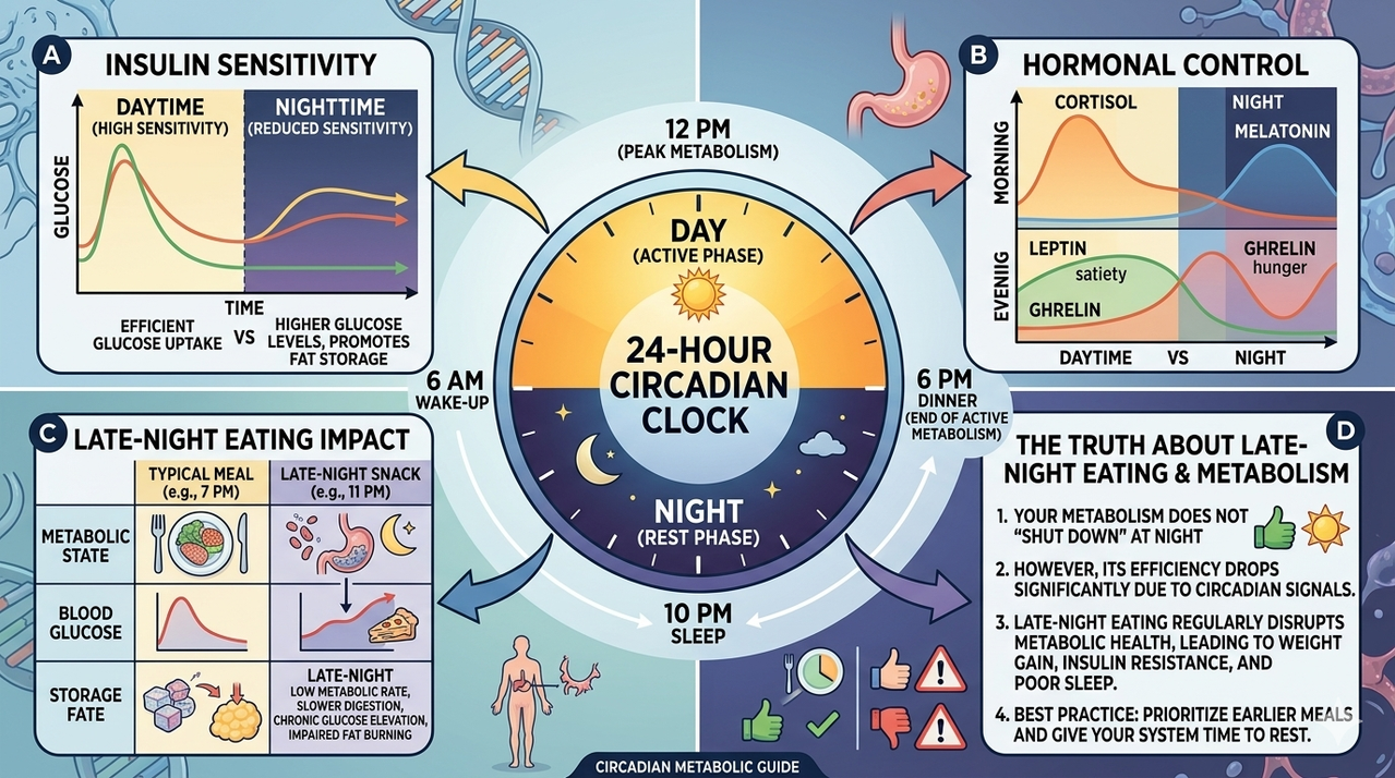 Chart showing insulin sensitivity and glucose tolerance throughout the day for truth about late-night eating and metabolism