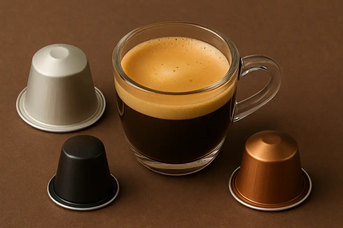 Koffiecups en koffiebonen