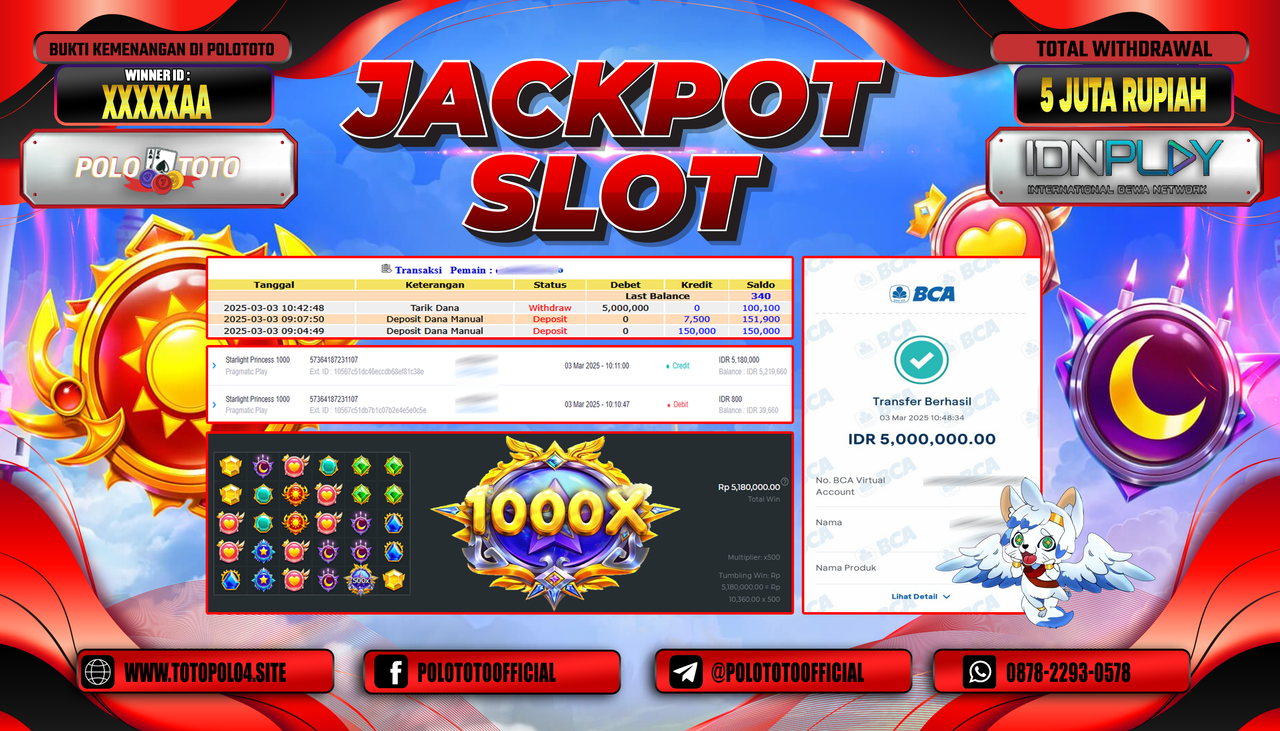 POLOTOTO JACKPOT SLOT STARLIGHT PRINCESS 1000 Rp.5.000.000,-