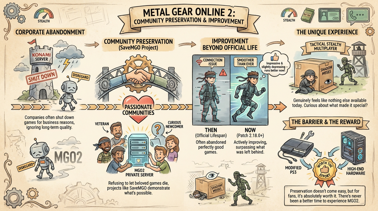 Metal Gear Online 2 Just Got Its Smoothest Update Ever, 14 Years After Konami Shut It Down 1 Tactical military gaming theme showing multiplayer stealth action