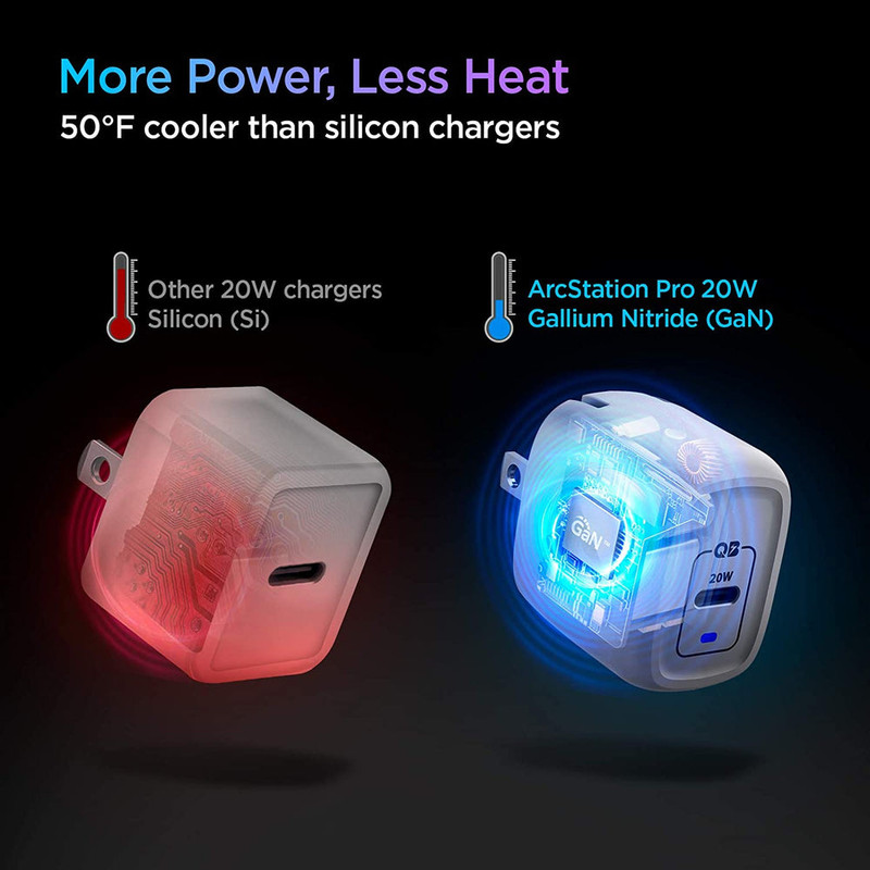 El cargador Spigen ArcStation Pro 20W con su enchufe plegado, ideal para viajar.