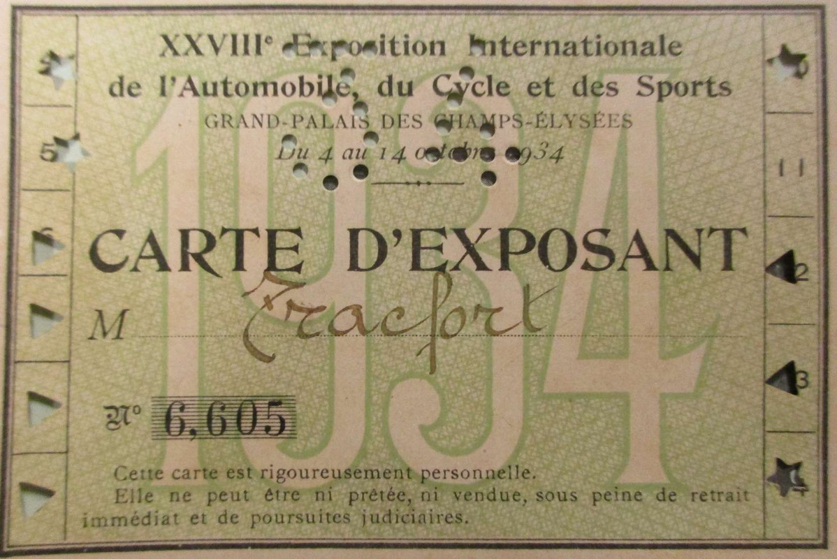 1 salon 1934 carte d'exposant tracfort