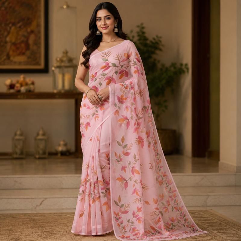 Hand-Painted Georgette Saree | Elegant Lightweight Drape with Artistic Detailing Design - 5