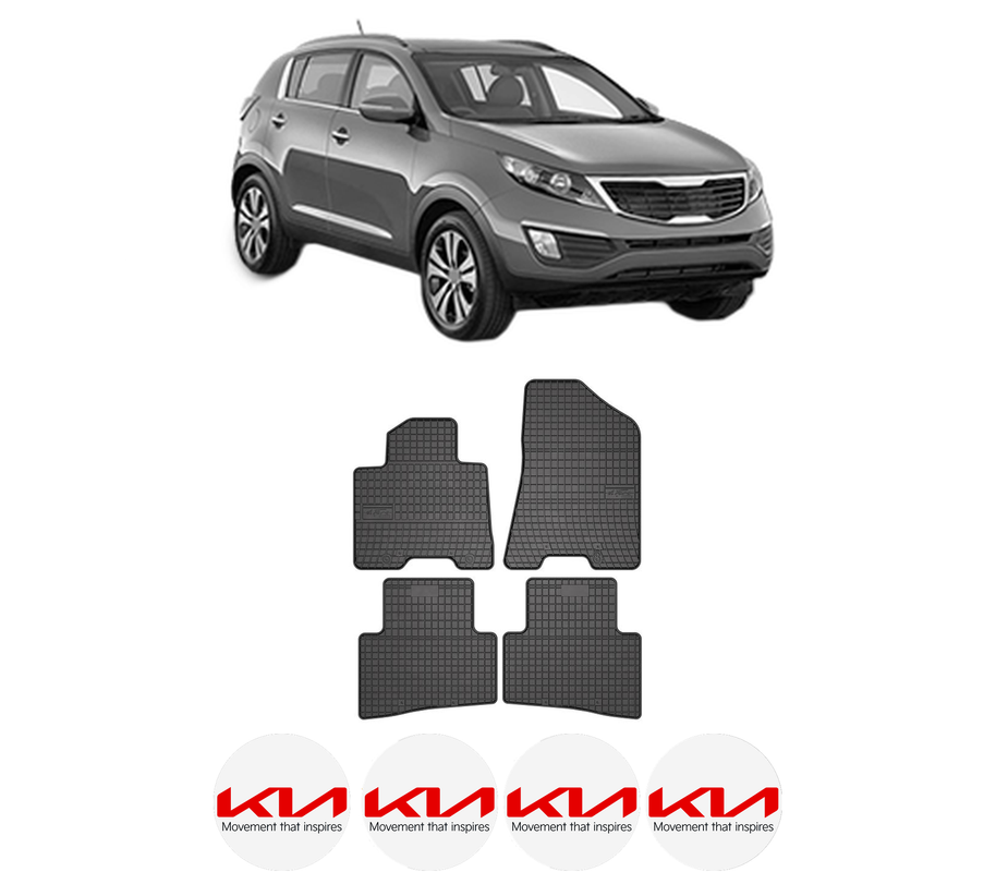 Set covorase presuri KIA SPORTAGE III (SL) din 2010-2016, auto, din cauciuc thermoplastic, 4 Stickere auto cu KIA