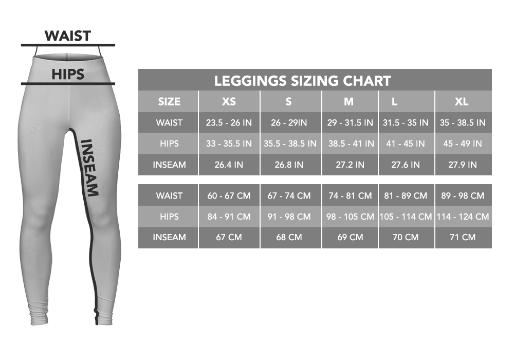 Racing Leggings sizing chart