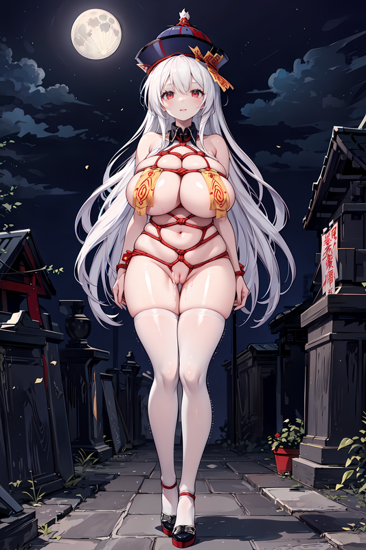 05062-2318060256-1girl,mature female,solo,huge breasts,sagging breasts,_jiangshi, no bra, cleavage, 