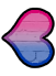 A sideways heart resembling the bisexual pride flag pointing left.
