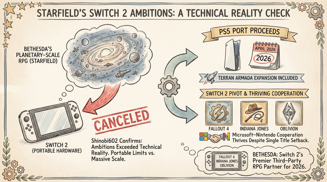 Spaceship exploring vast galaxy in sci-fi RPG game