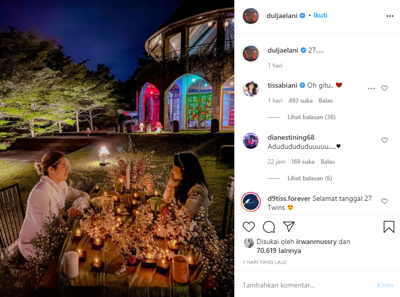 Dul Jaelani pamer makan malam super romantis dengan Tissa Biani