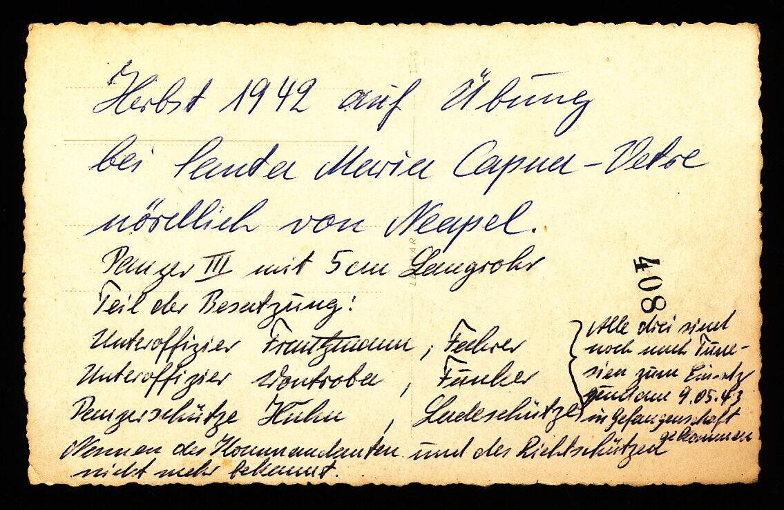 TOP! Foto AK Deutscher Panzer III 5 cm Langrohr Übung Italien bei Neapel - 1942(5)