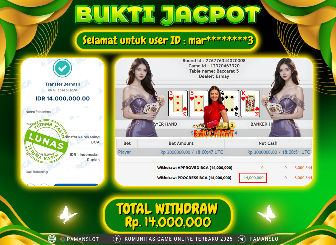 PAMANSLOT JACKPOT Game Live Games PP-Baccarat Rp.14,000,000- LUNAS