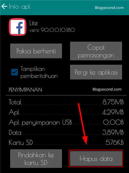 Menghapus Data pada Aplikasi Facebook di Android