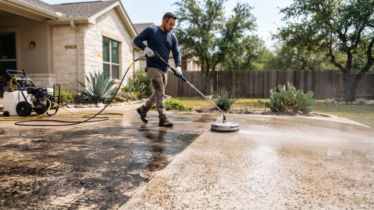 Concrete surface cleaning before staining San Antonio