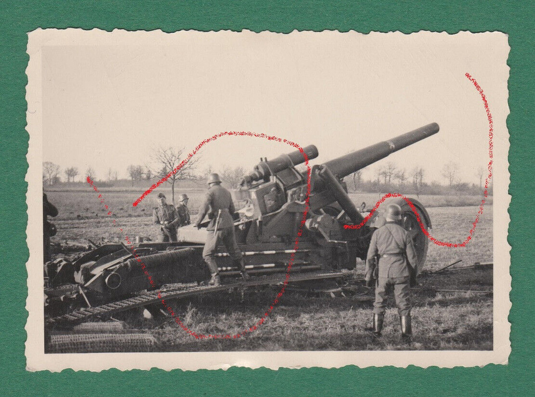 Foto schwere Artillerie Geschütz Mörser 21 cm Feuerstellung Ostfront WH WK 2