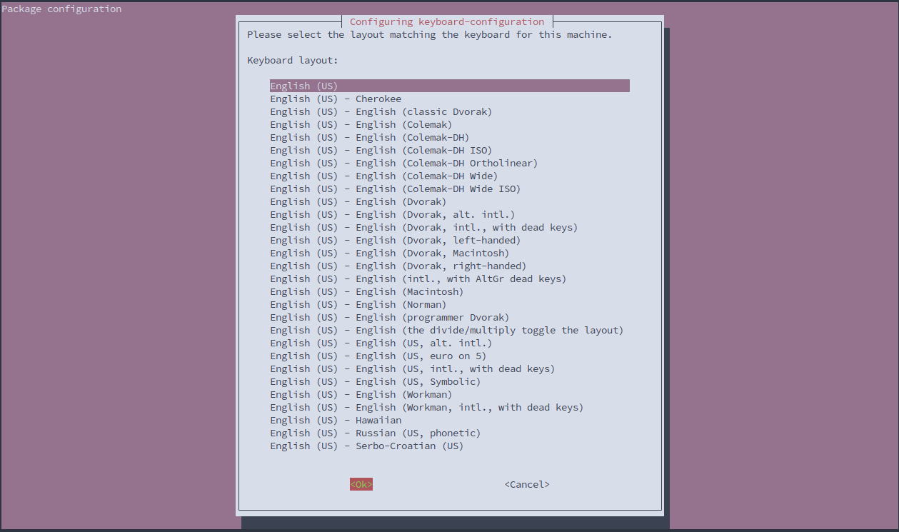 Select the Ubuntu 22.04 keyboard layout