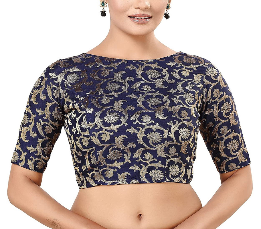 Blusa para mujer brocado de seda cosida saris diseño tradicional choli recortada - Imagen 3 de 27