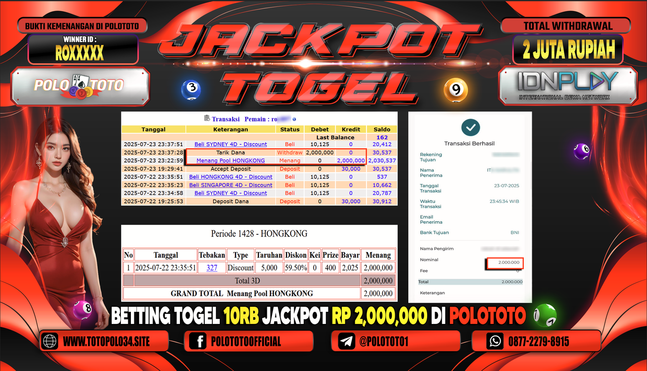 POLOTOTO JACKPOT TOGEL HONGKONG Rp.2.000.000,- LUNAS