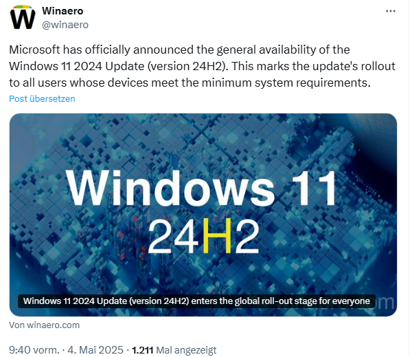 Windows 11 24H2: Globaler Rollout auf kompatiblen Systemen
