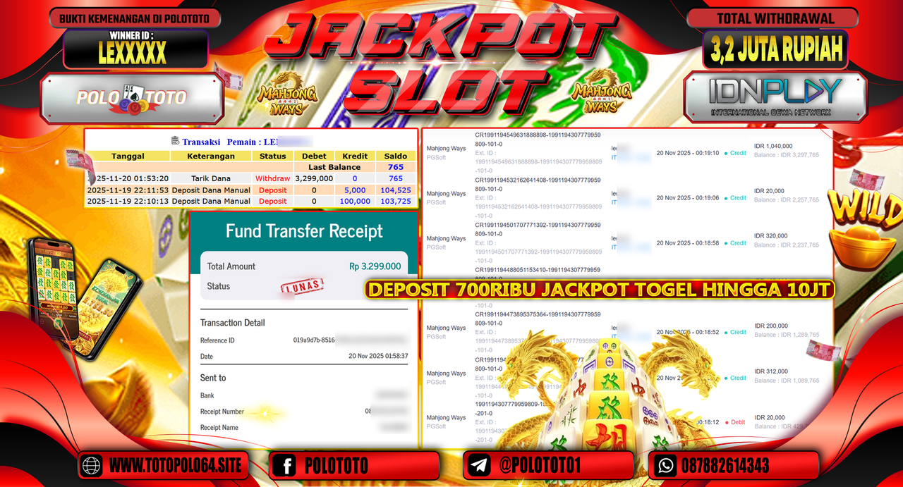 POLOTOTO JACKPOT SLOT MAHJONG WAYS Rp.3.200.000,- LUNAS