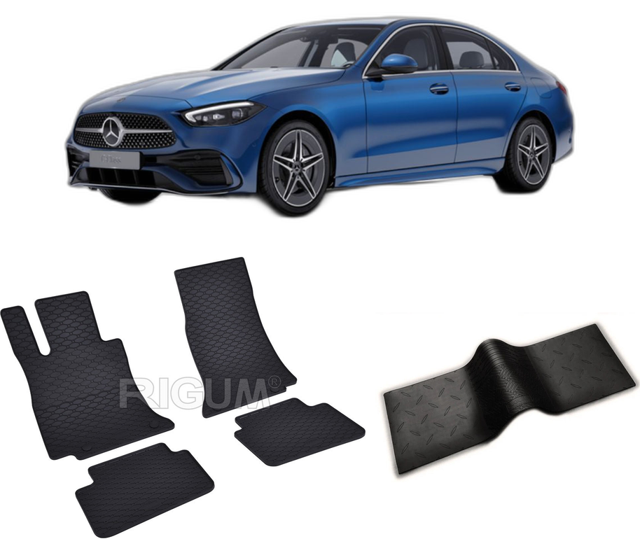 Set covorase auto MERCEDES C-CLASS W206 din 06.2021-PREZENT, cu covoras tunel median, CAROSERIE SEDAN, Presuri cauciuc 100%, compatibil cu autoturismul MERCEDES C-CLASS W206, Rigum