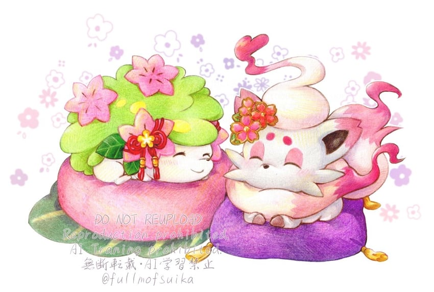 shaymin-and-hisuian-zorua-pokemon-drawn-