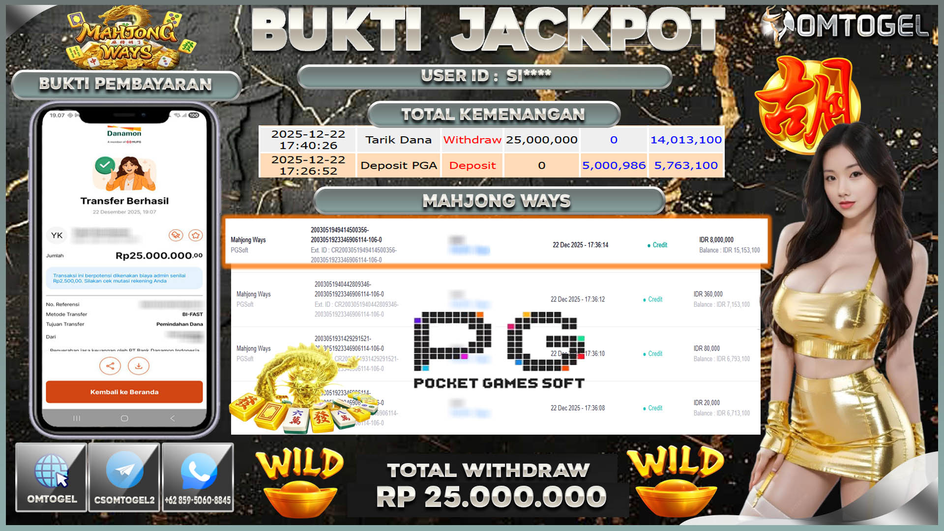 OMTOGEL JACKPOT PG SOFT MAHJONG WAYS ,25 JUTA DI BAYAR LUNAS ,-