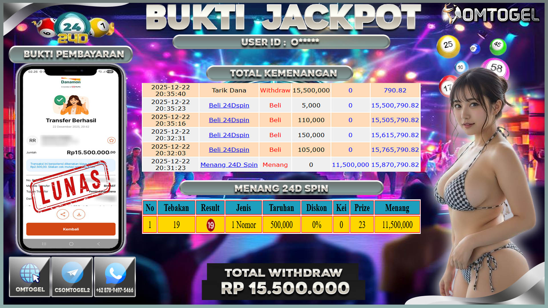 OMTOGEL JACKPOT LIVEGAMES CASINO 24 SPIN  ,15 JUTA DI BAYAR LUNAS ,-