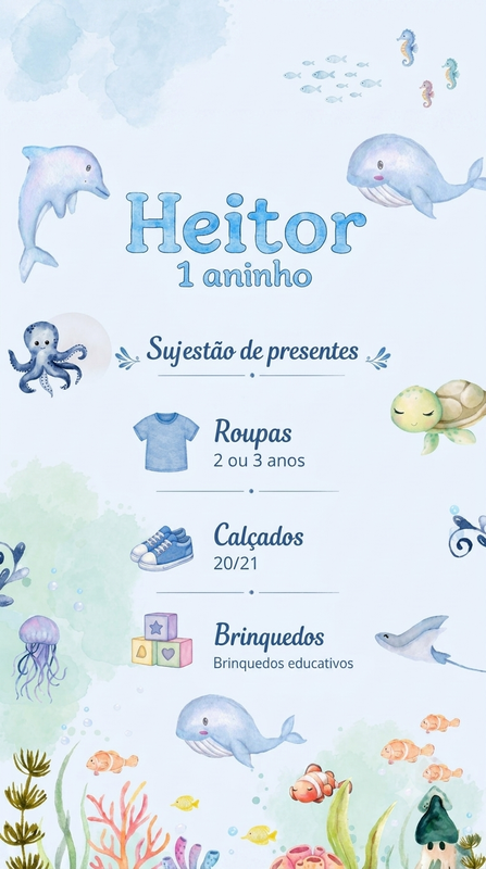 Heitor - 1 aninho - Sugestão de presentes