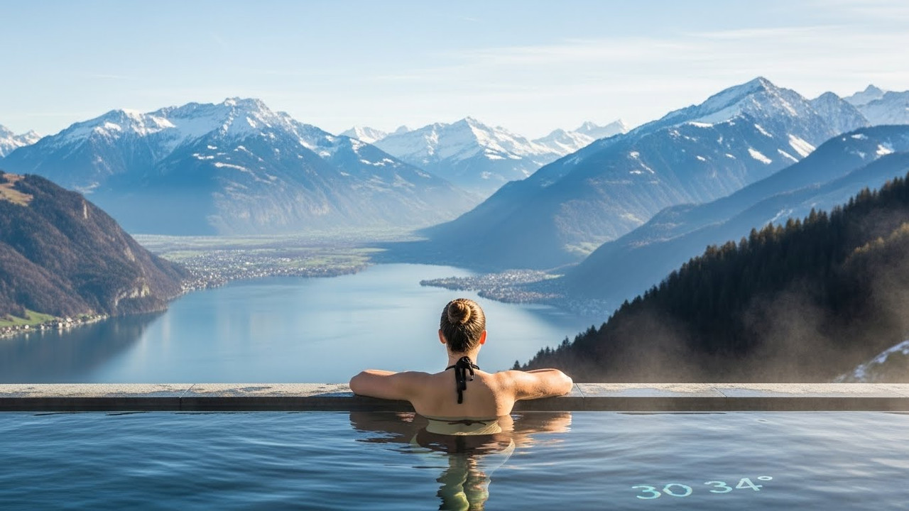 Piscina do Villa Honegg ao entardecer