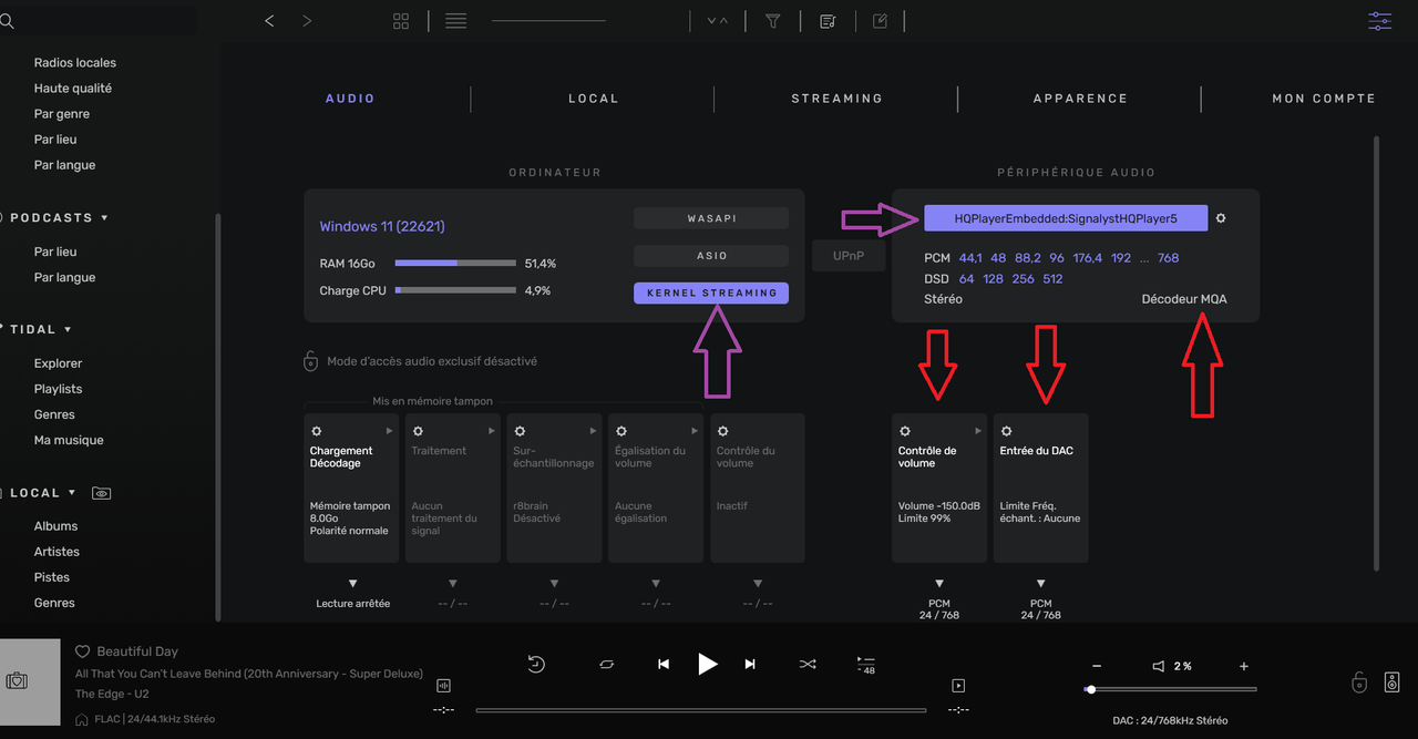 Paramétrages Audirvana