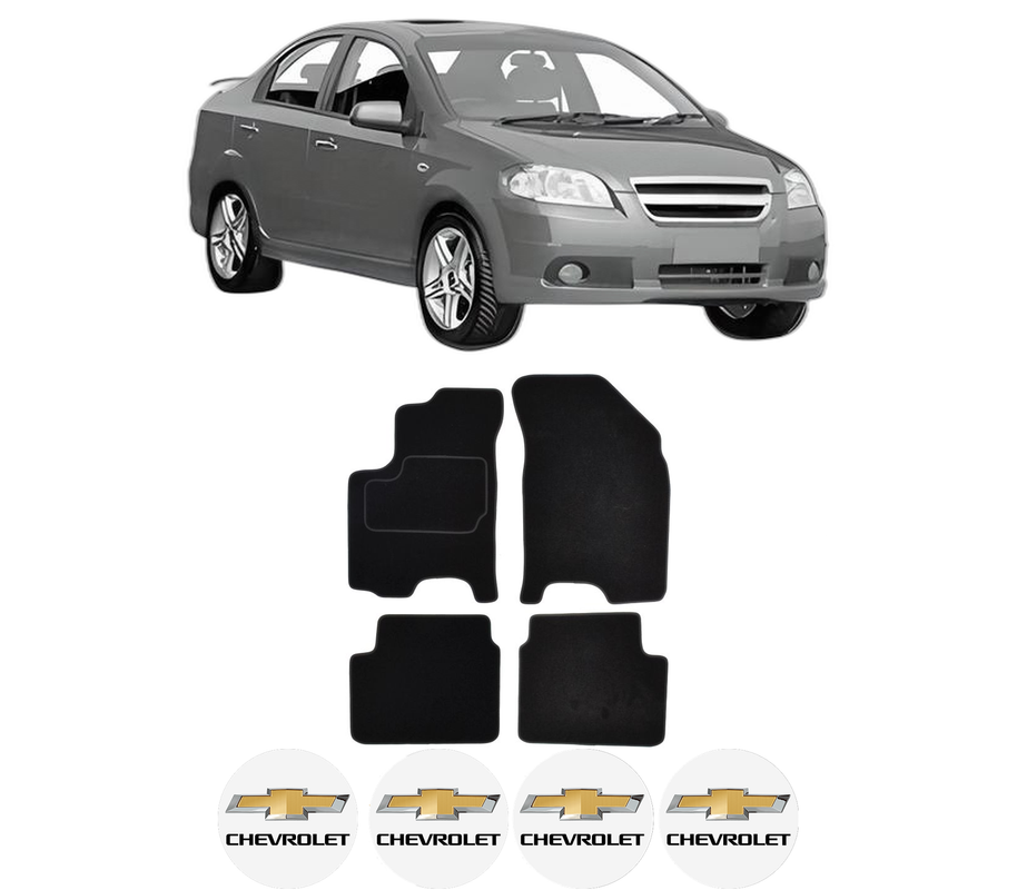 Set Covorase Presuri CHEVROLET AVEO / KALOS Saloon (T250, T255) din 2005-2013, Auto, Material Textil Mocheta, 4 Stickere auto cu CHEVROLET