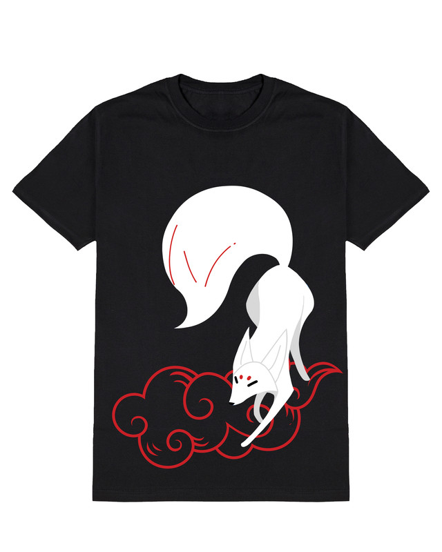 T-Shirt mockup with kitsune and cloud, black