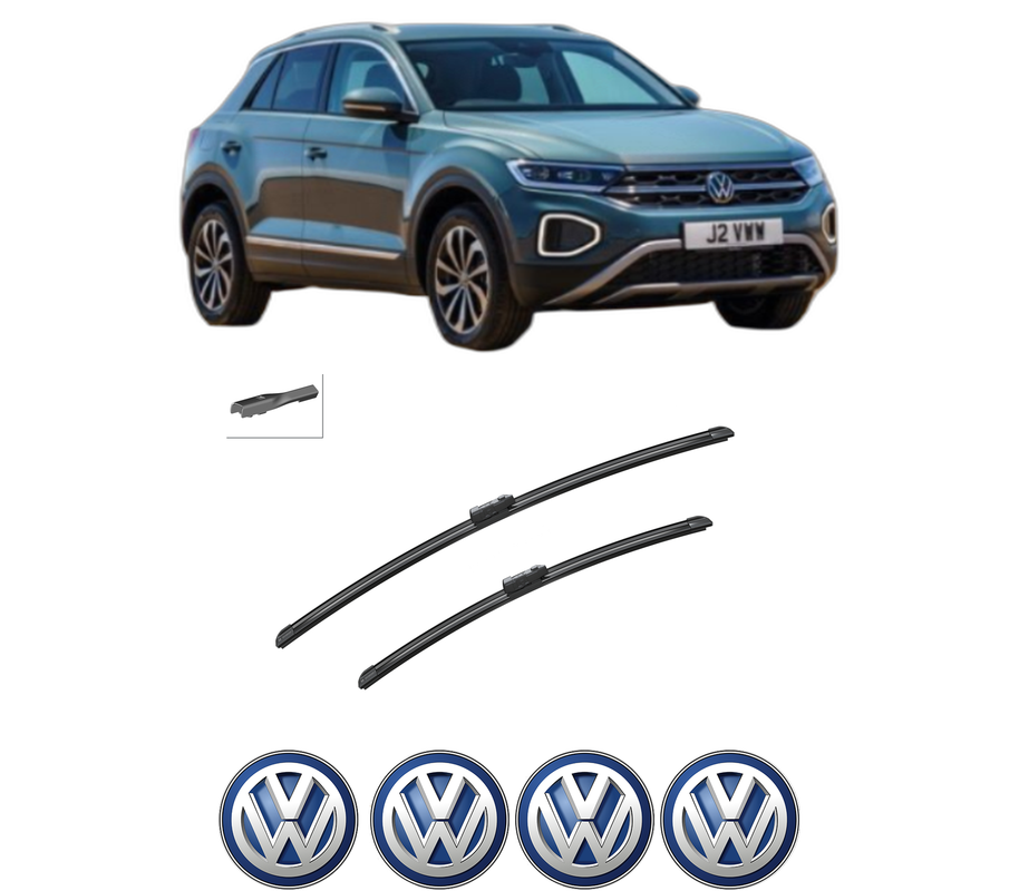 Set stergatoare auto Volkswagen T-ROC (A11, D11) din 2017-2022, pentru parbriz auto, 2 bucati, Bosch Aerotwin, din cauciuc siliconat rezistent, 4 Stickere Auto Volkswagen