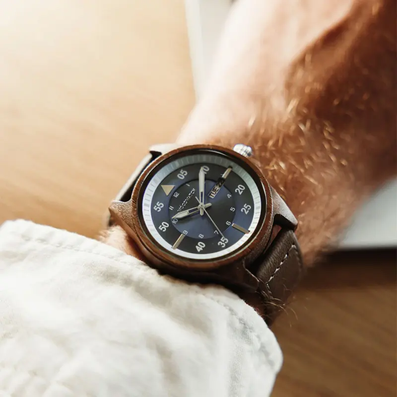 Eco-friendly Wood Style Watch with Vegan Leather Strap