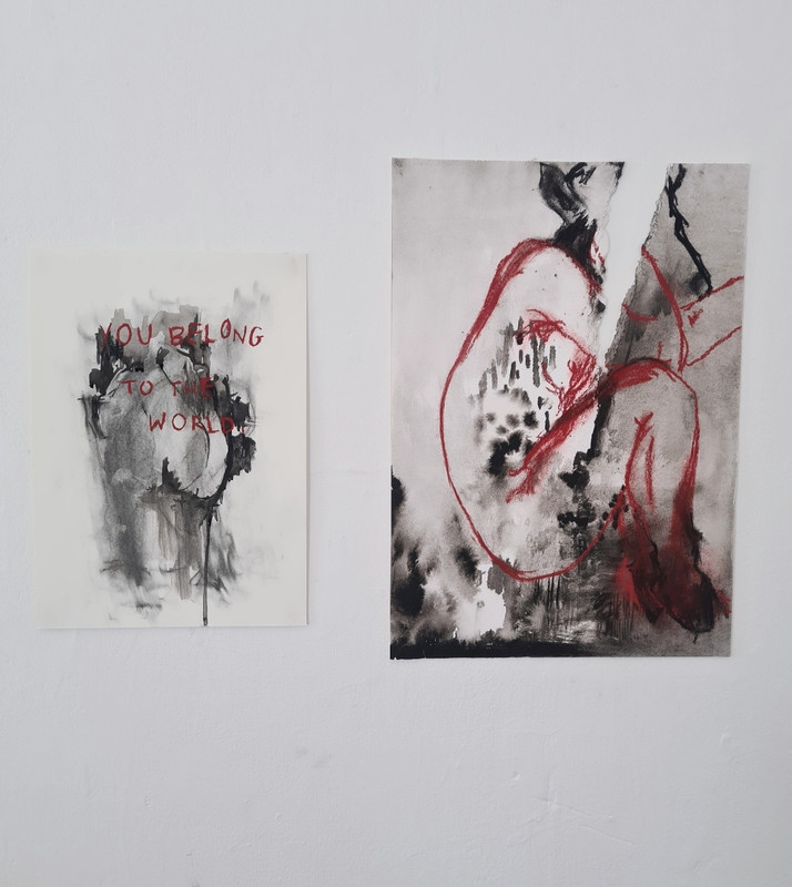 charcoal and red chalk pastel drawing of figure