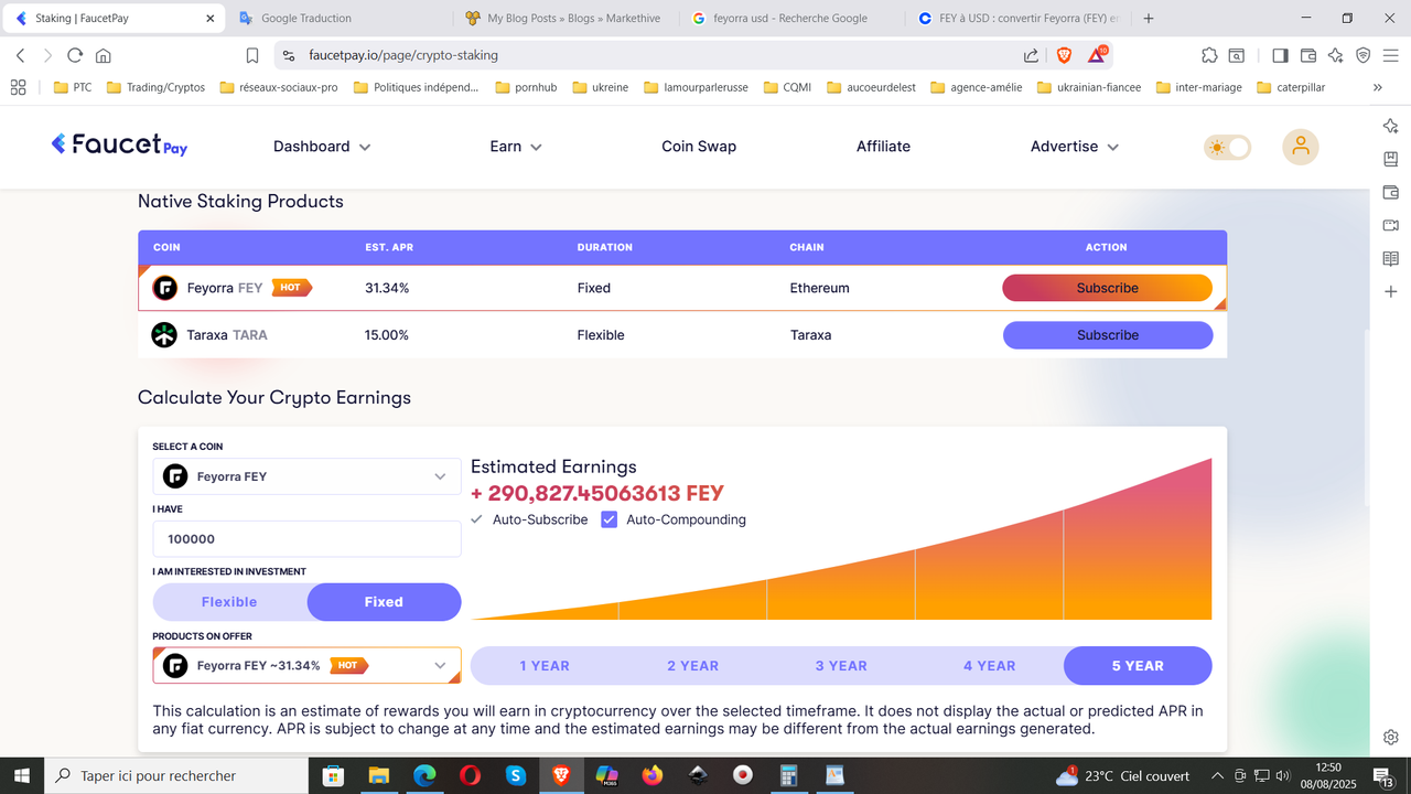100 000 FEYORRA sur 5 ans avec faucetpay - s'inscrire : https://faucetpay.io/?r=1058736