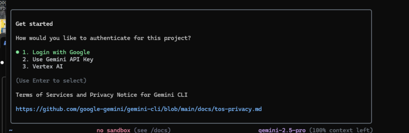 Gemini CLI 로그인 화면