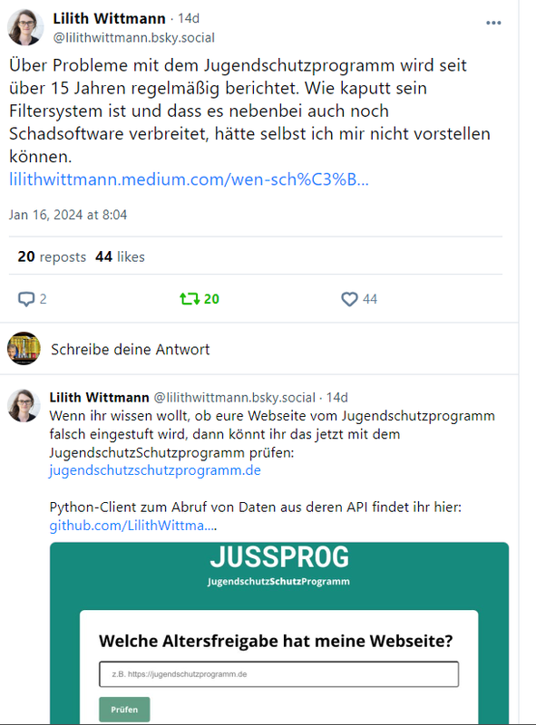 Jugendschutzprogramm Filterung kaputt