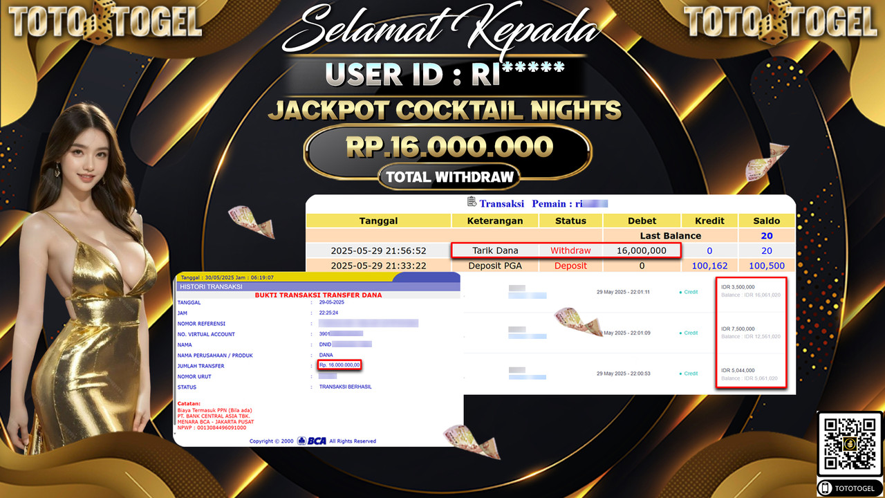 Bukti Pembayaran Jackpot Permainan Slot Cocktail Nights ID:RI***** LUNAS