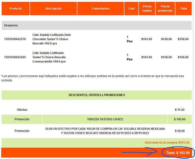 La Comer Cafe Taster'S Choice casi a mitad de precio con cupón