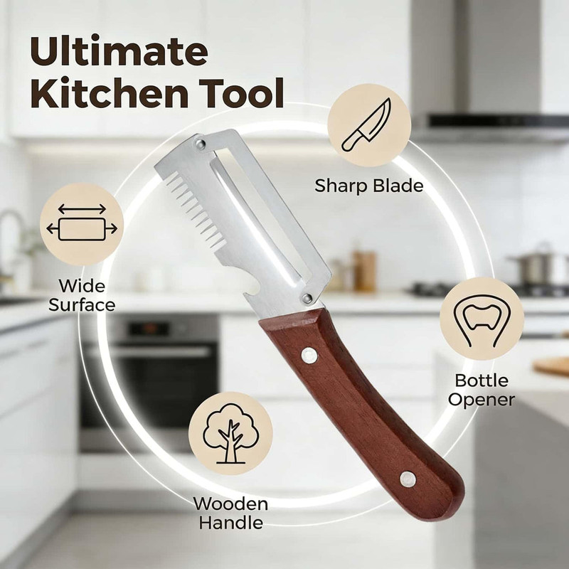 Multi-Functional 3-in-1 Stainless Steel Kitchen Peeler and Knife