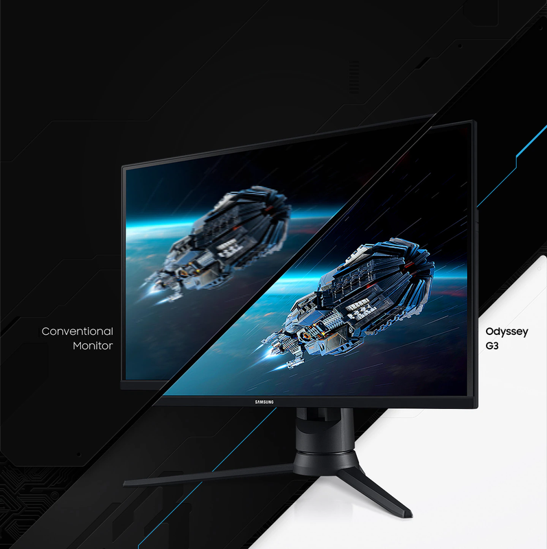 Monitor Odyssey G3 con su soporte ergonómico que permite ajustar la altura y la inclinación.